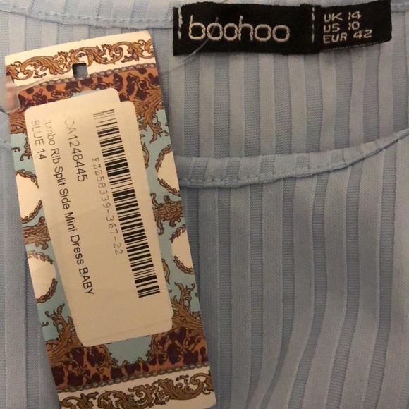 NWT Boohoo jumbo rib split side mini dress in baby blue - Picture 3 of 3